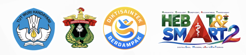 Logo Kemdiktisaintek, Universitas Hasanuddin, Diktisaintek Berdampak, dan HEBAT & SMART 2